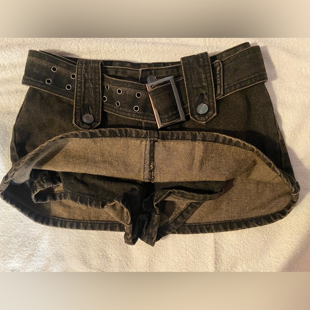 Mini denim skirt with shorts